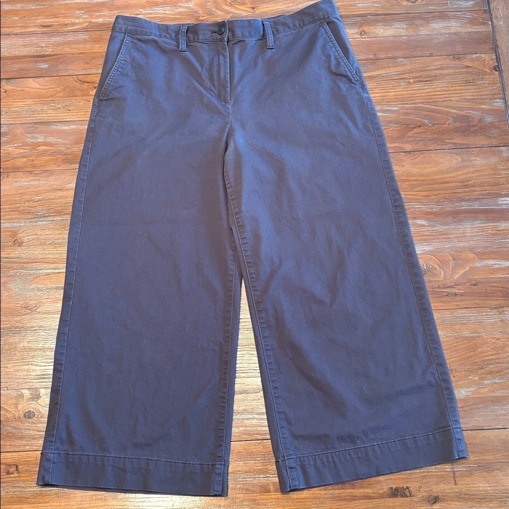 LOFT Women’s Wide Leg Cropped Chino Pants Gray Size 14 High Rise Cotton Stretch